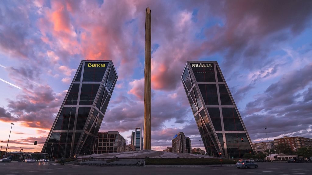 Modern Madrid skyline with Puerta de Europa towers