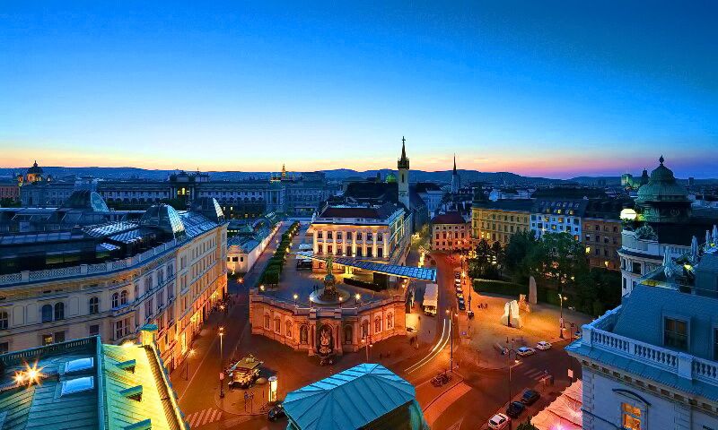 Vienna at night illuminated landmarks
