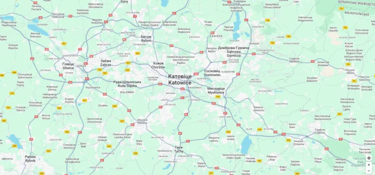 Katowice location on map of Poland