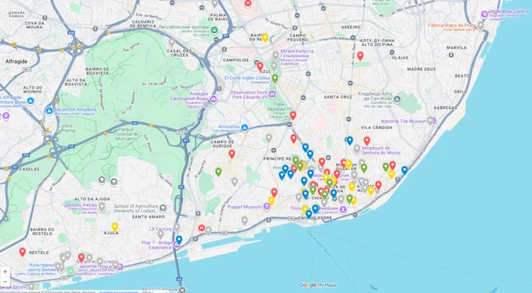 Interactive map of Lisbon landmarks and tourist attractions