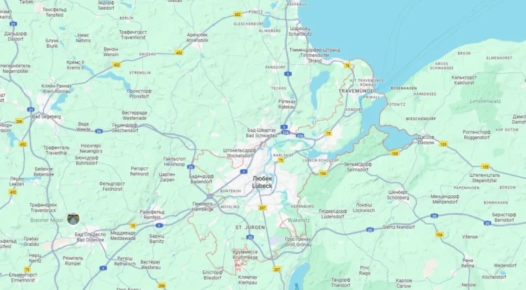 Location of Lübeck on the map of Germany