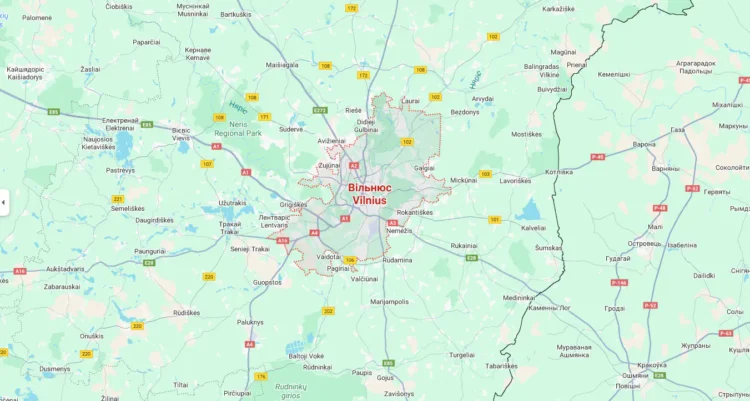 Vilnius location on map of Lithuania capital city