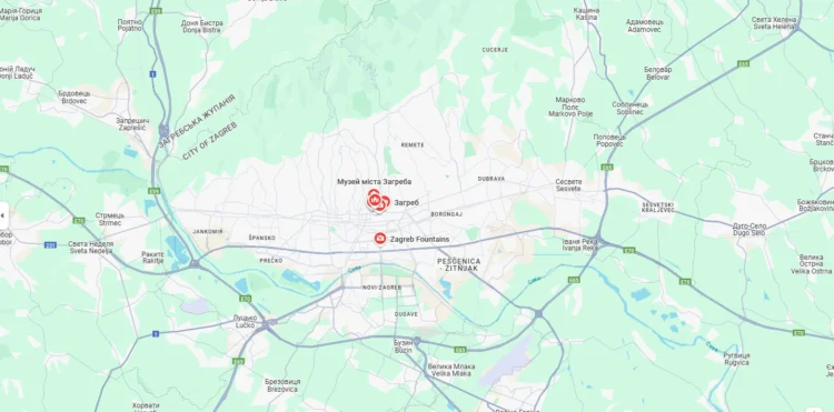 Загреб та пам'ятки на карті Хорватії