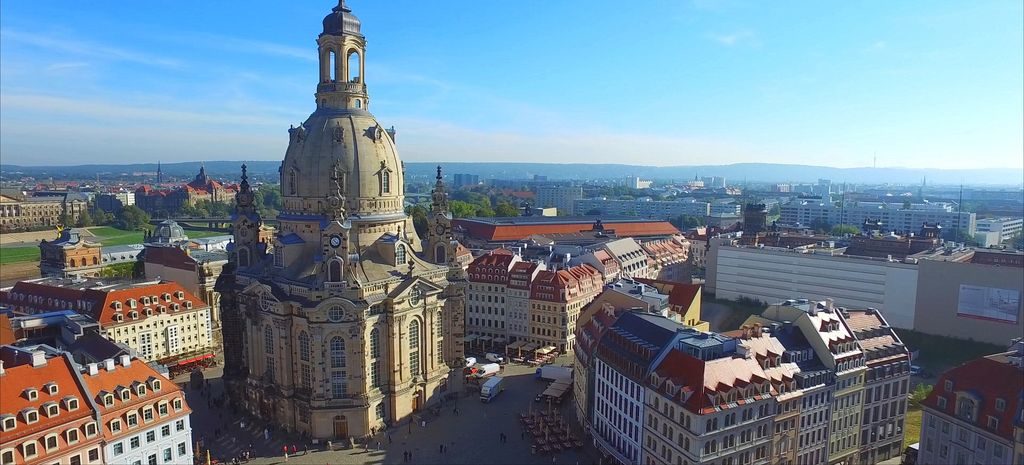 Dresden Frauenkirche illuminated at night - restored baroque church