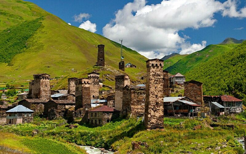 Upper Svaneti mountain village towers