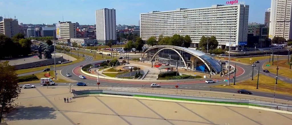 Katowice city center aerial view modern architecture