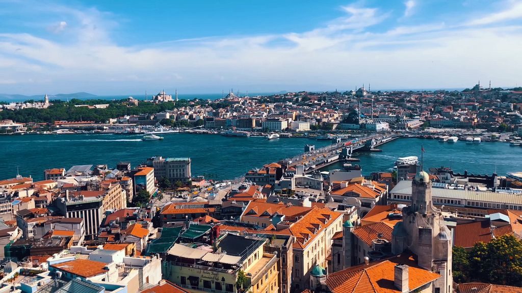 Historic skyline of Constantinople (Istanbul) with Hagia Sophia
