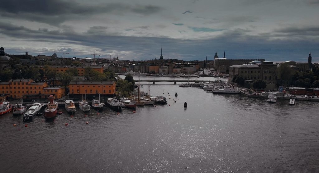 Stockholm cityscape with waterfront and boats