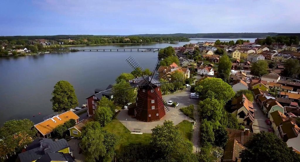 Scenic Swedish town with colorful houses
