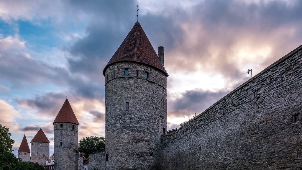 Defensive city walls and towers surrounding Tallinn Old Town