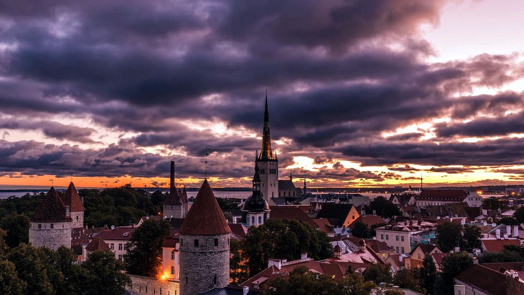 City panorama of Tallinn with mix of historic and modern districts