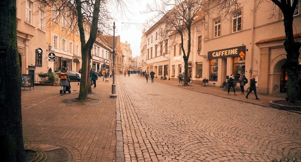 Pedestrian street in Vilnius Old Town architecture