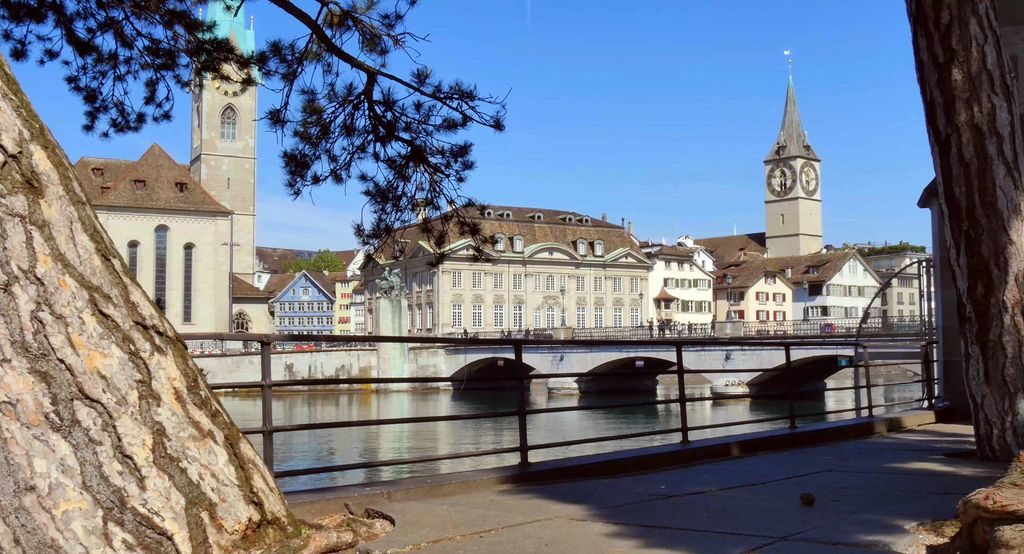 Zurich cityscape view from river Limmat Switzerland