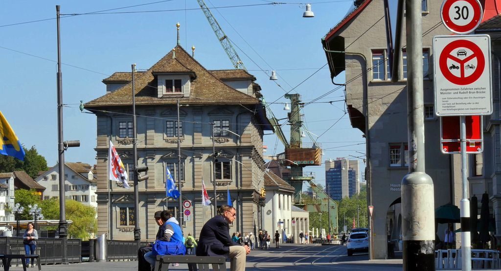 Historic guild houses along Limmat river Zurich