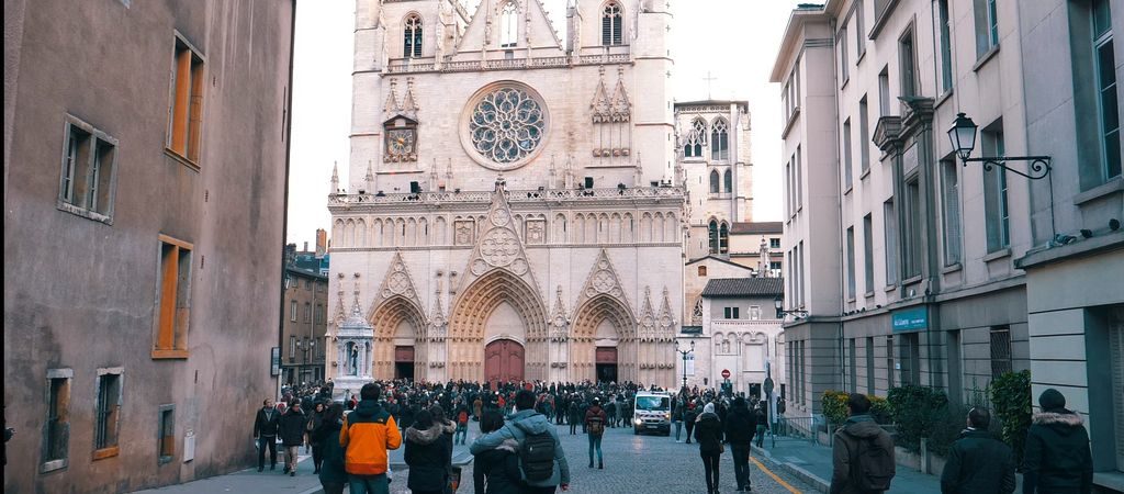 Lyon Cathedral facade Saint-Jean Baptiste with Gothic architecture