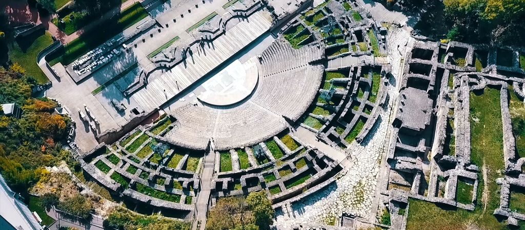 Ancient Roman theater ruins on Fourvière hill in Lyon