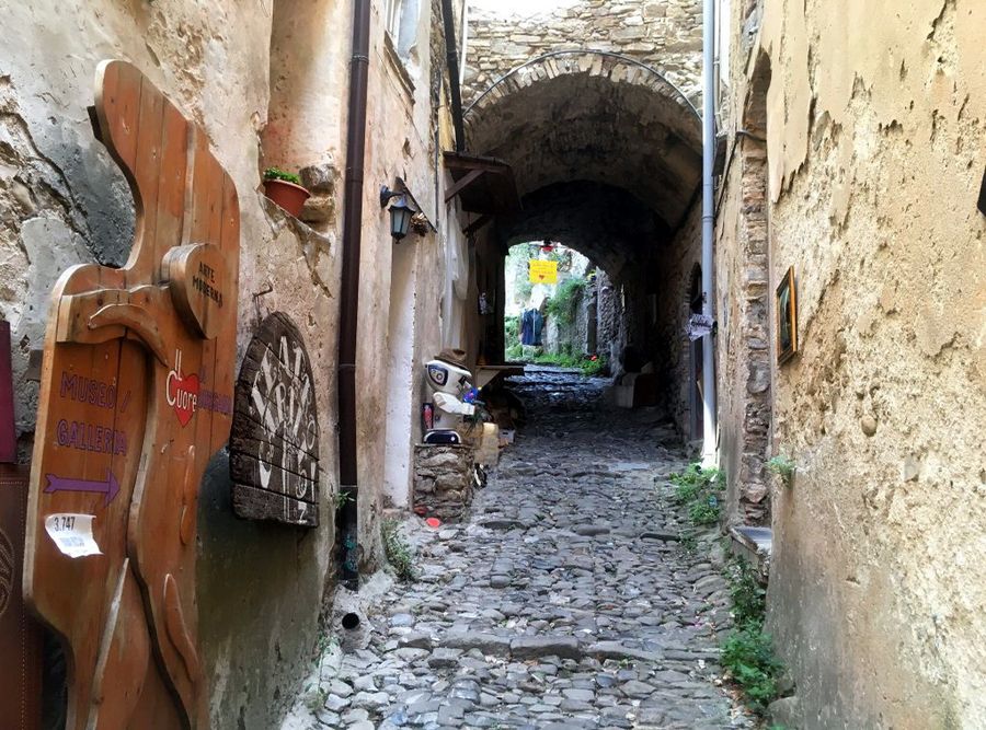 Narrow medieval alleyways in the historic La Pigna district of Sanremo