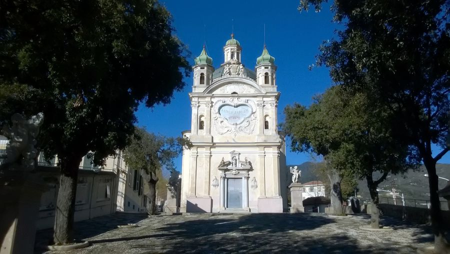 Baroque Sanctuary of Madonna della Costa on a hilltop overlooking Sanremo skyline