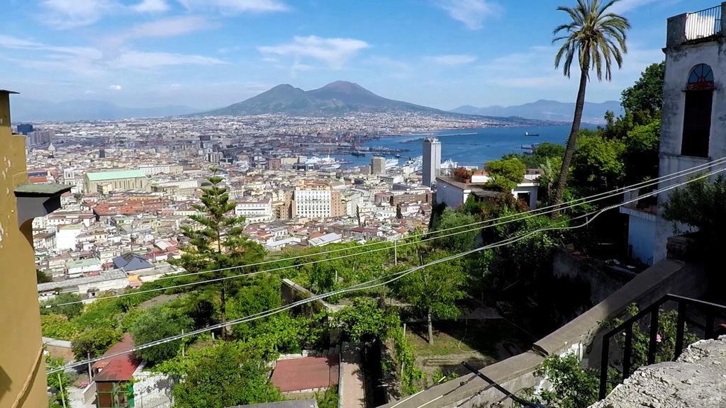 Panoramic view of Naples with Mount Vesuvius in the background