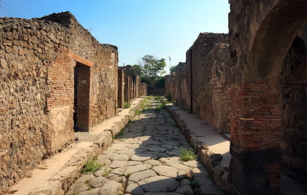 Ruins of Pompeii with Mount Vesuvius in the background