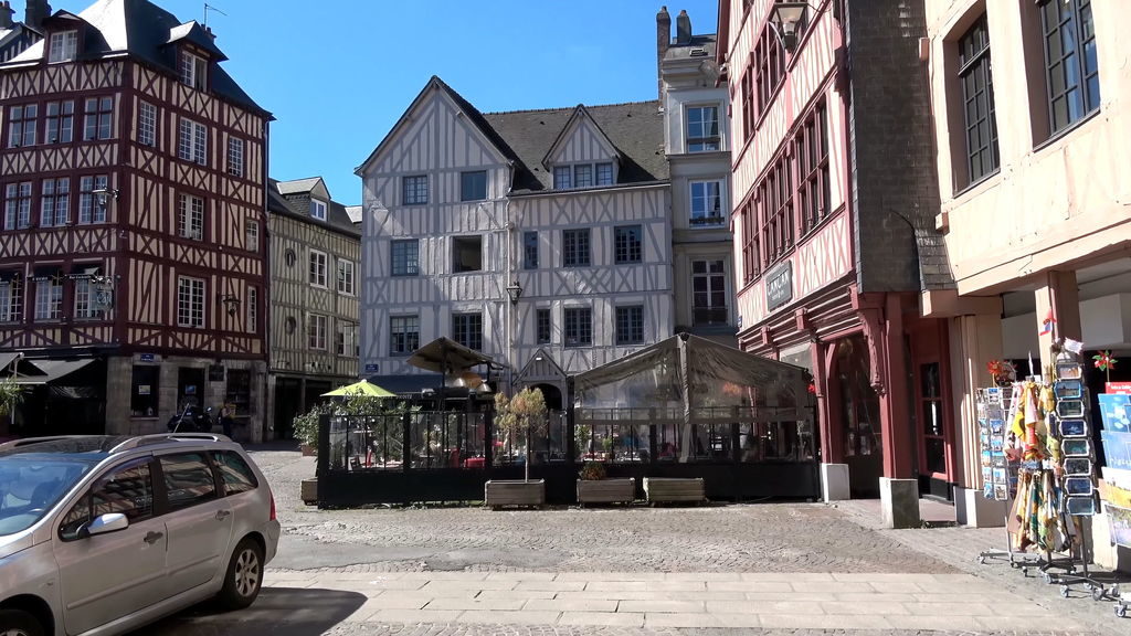 View of historic Rouen city center with the Seine River in the foreground