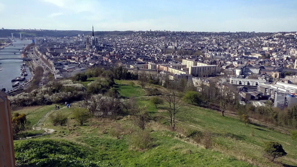 Panoramic cityscape of Rouen, France along the Seine River
