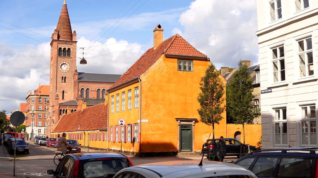 St Pauls Church neogothic brick facade in Copenhagen Nyboder area