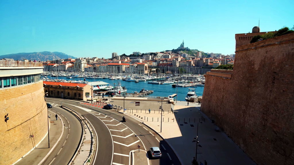 Marseille cityscape with old port and Notre-Dame de la Garde