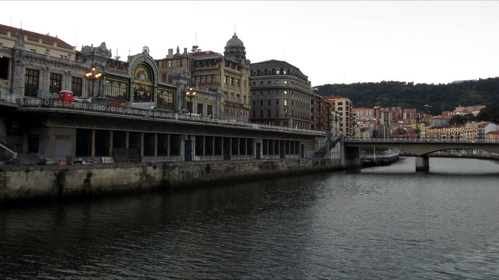 Historic Old Town of Bilbao with traditional buildings