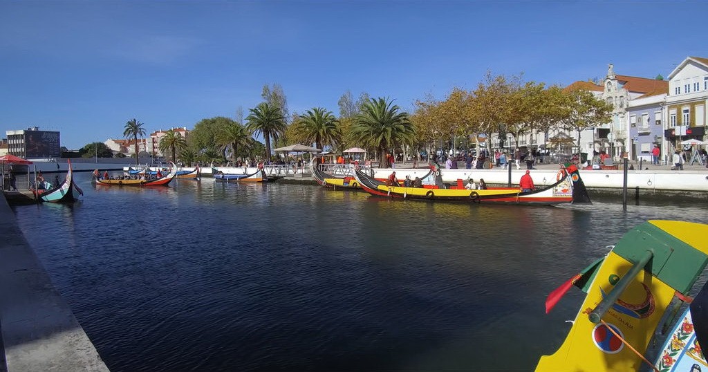 Scenic canal in Aveiro with traditional boats