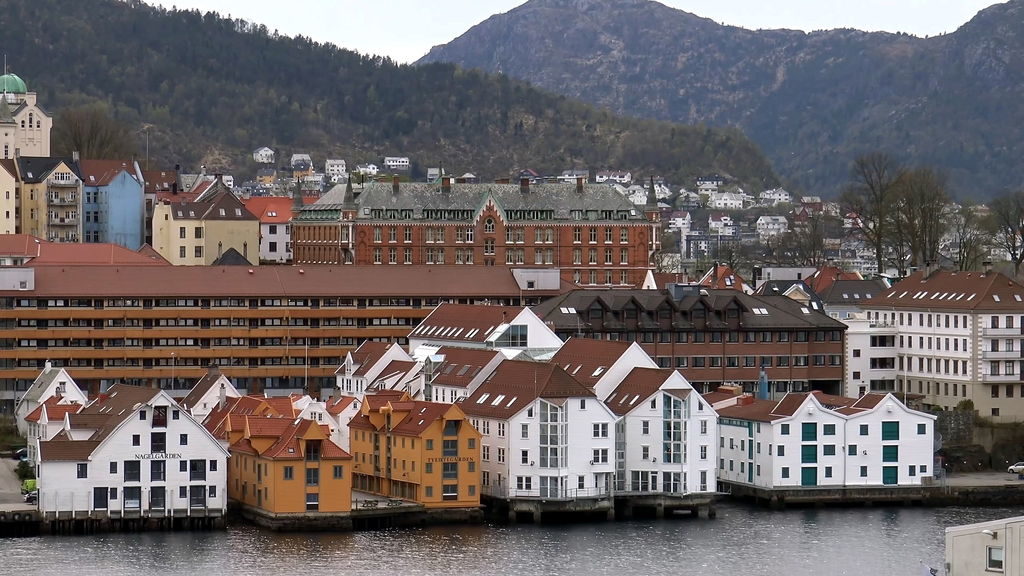 Scenic view of Bergen Norway with houses and waterfront