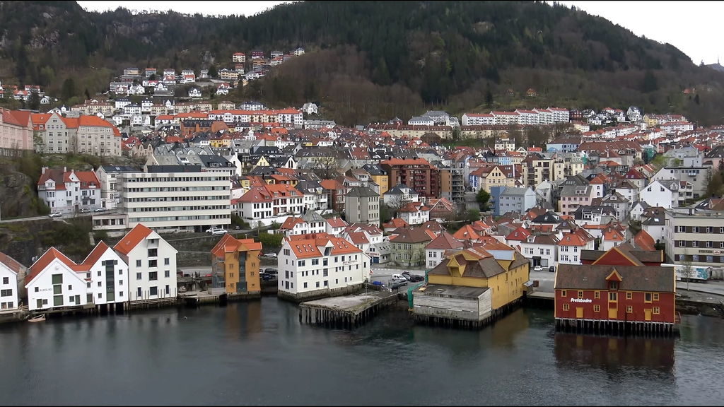 Panoramic view of Bergen city and fjords from above