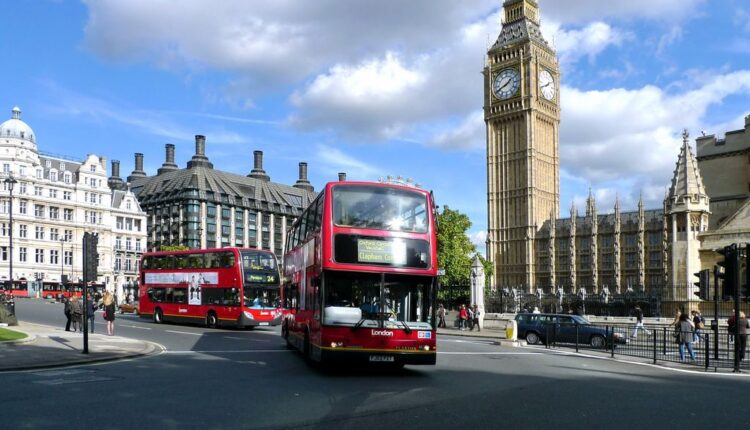 Panoramic view of London skyline with Big Ben and Houses of Parliament