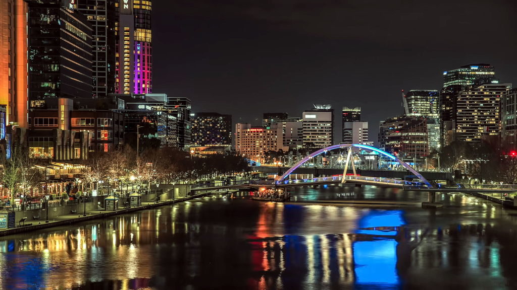 Melbourne night skyline with city lights