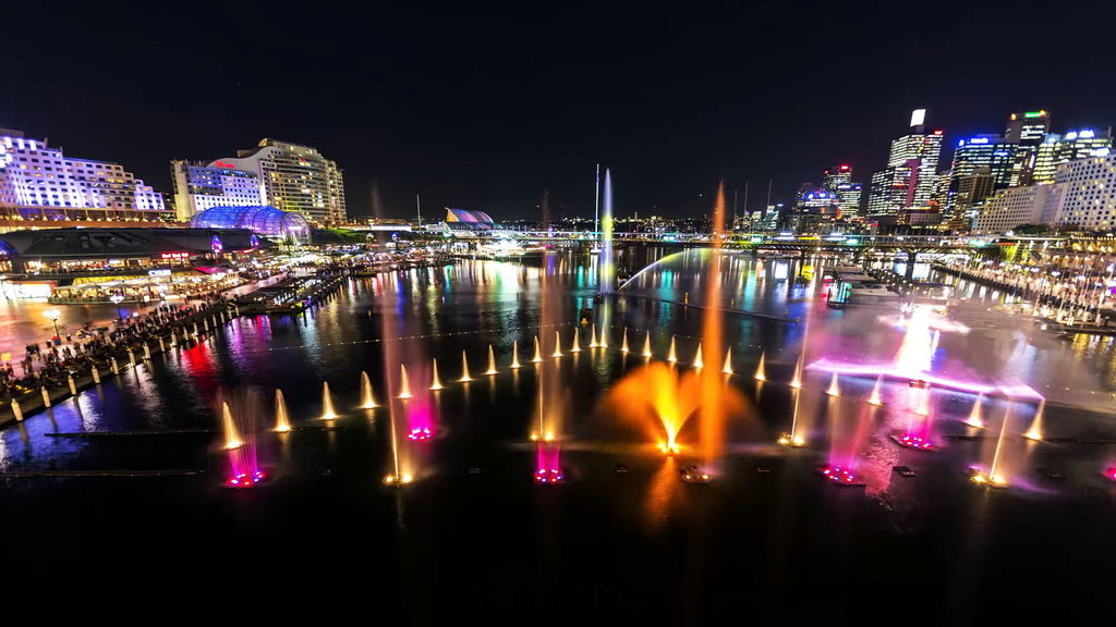 Darling Harbour fountain show in Sydney