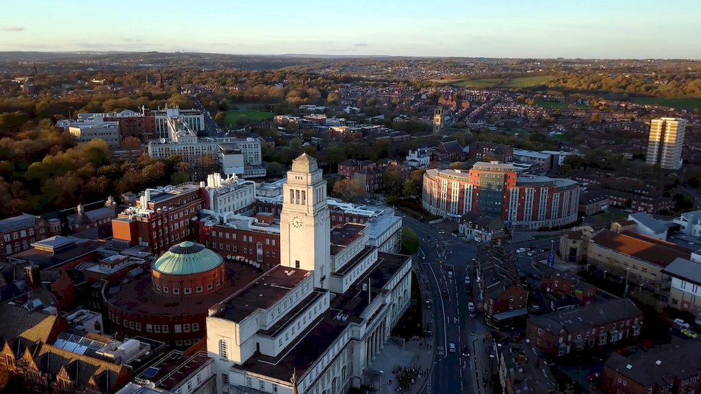 Leeds skyline view showing historic and modern architecture