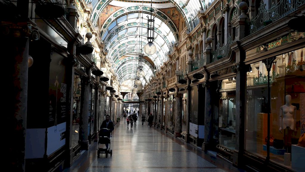 Historic shopping arcades in Leeds Briggate district