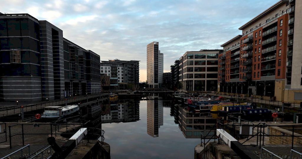 Leeds urban landscape showing mix of historical and contemporary buildings