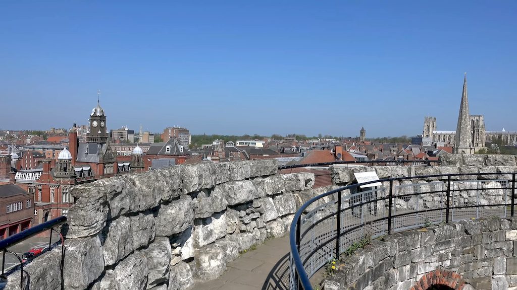 York medieval city walls walkway with panoramic city views