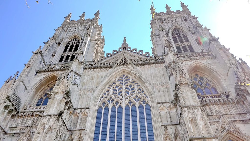York Minster Gothic Cathedral exterior with detailed architecture and spires