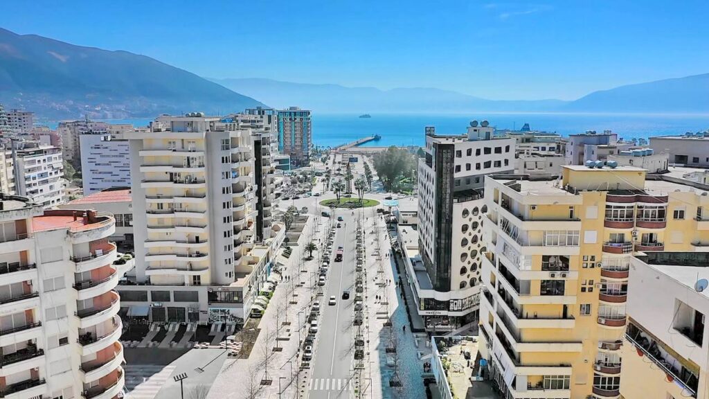 Aerial view of Vlora city and its beautiful coastline