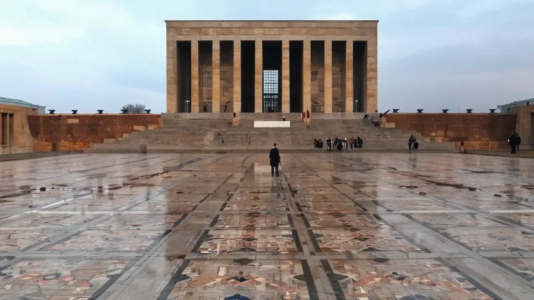 Ataturk's Mausoleum in Ankara - a majestic building with columns, surrounded by a spacious square.