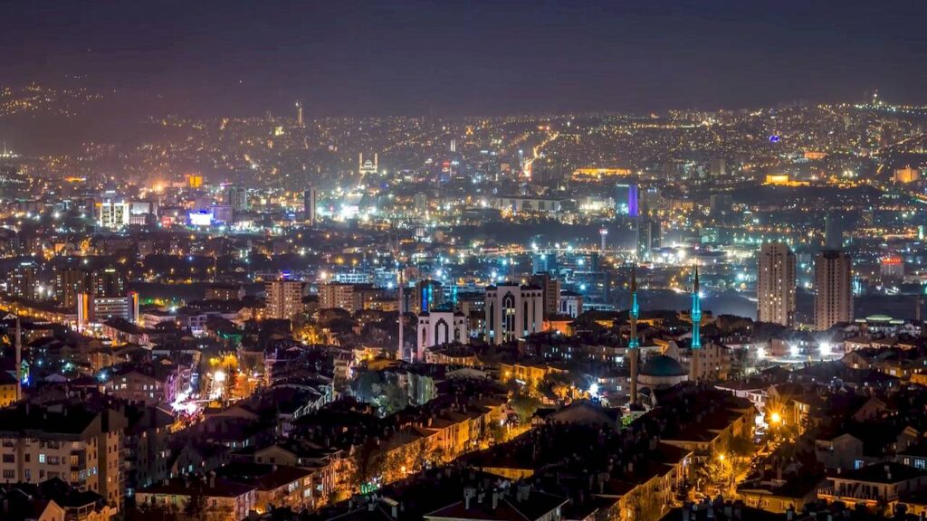 Night Ankara - panorama of the illuminated center of Turkey's capital with historical monuments