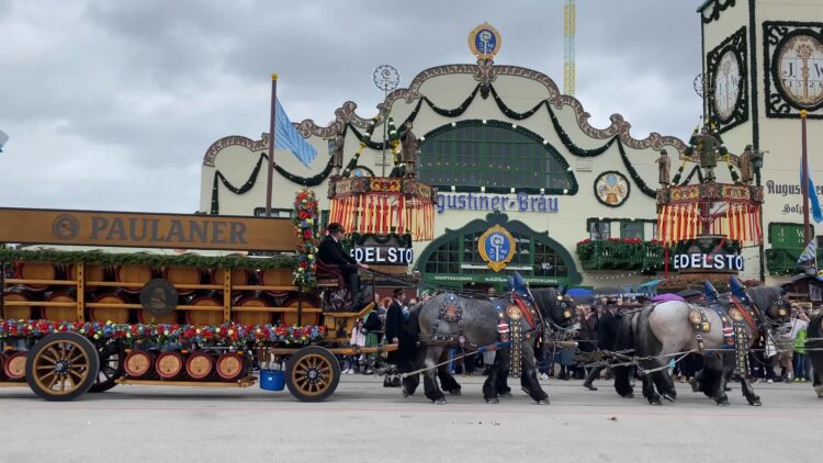 Traditional German beer garden with pretzels and beer steins
