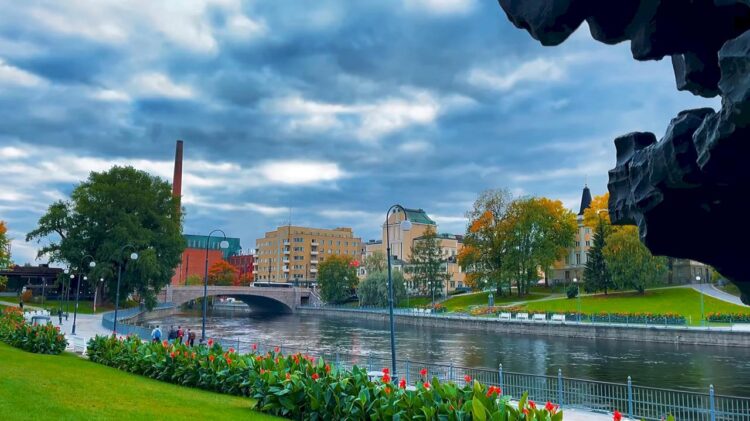 Summer evening in Tampere showing traditional Finnish urban landscape