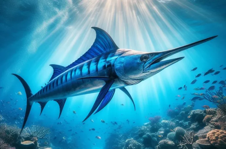 Sailfish swimming at high speed through ocean waters