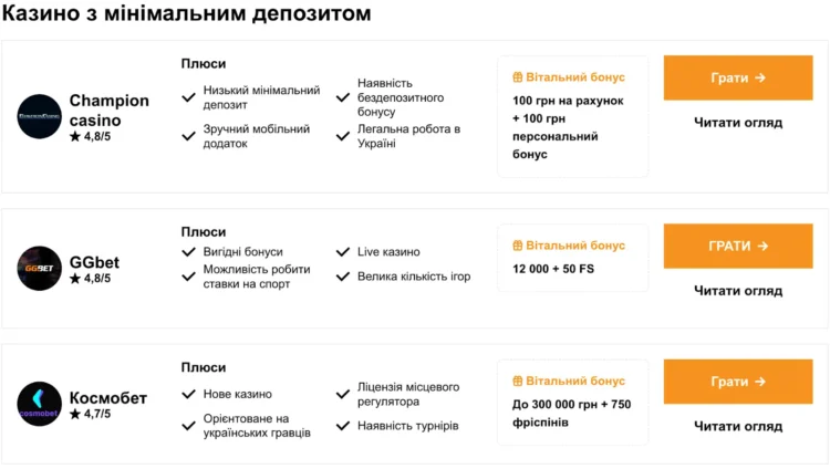 Типи казино онлайн