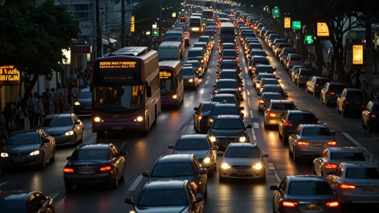 Heavy traffic in Bangkok city center during rush hour
