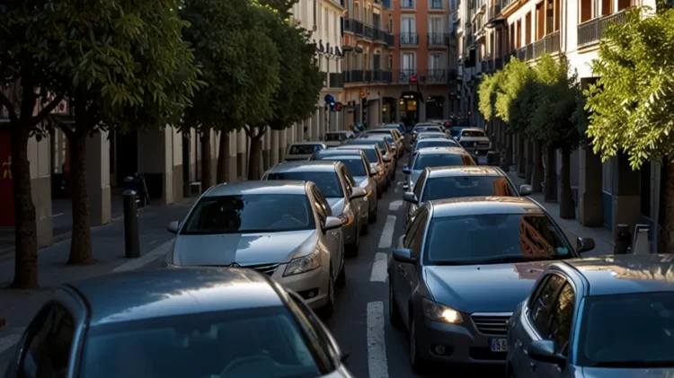 Cars parked in a blue zone parking area in Madrid's city center