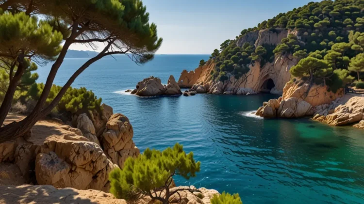 Scenic coastal drive along Spain's Costa Brava with blue Mediterranean waters